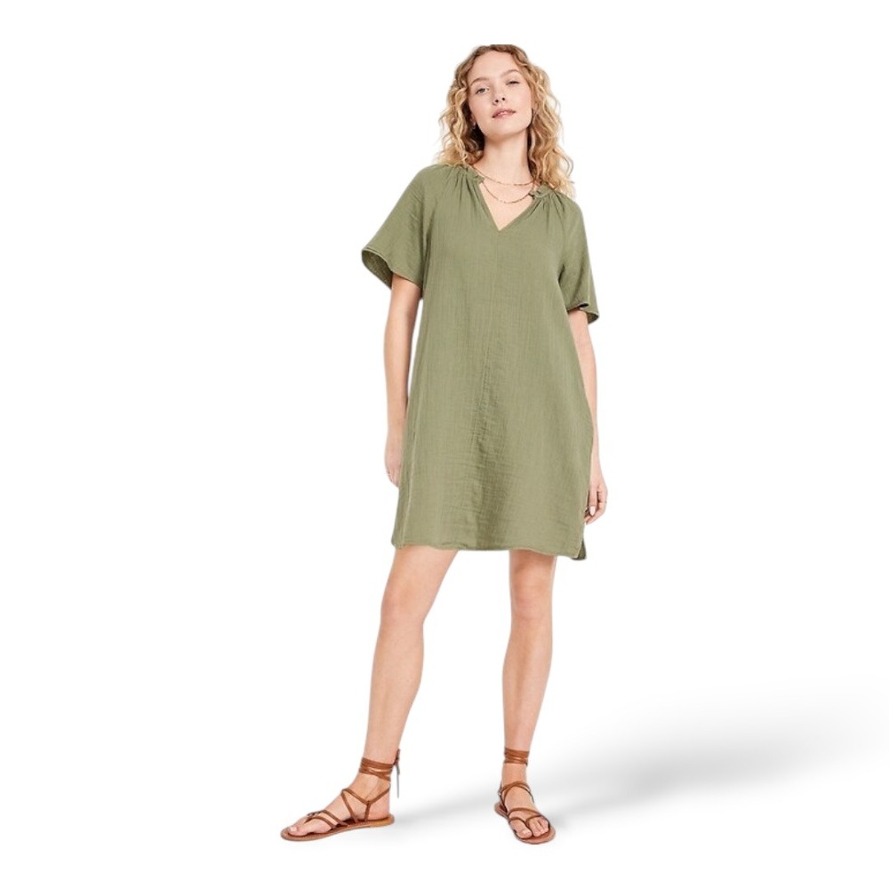 Old Navy‎ Crinkle Gauze Mini Swing Dress Green Size M NWT